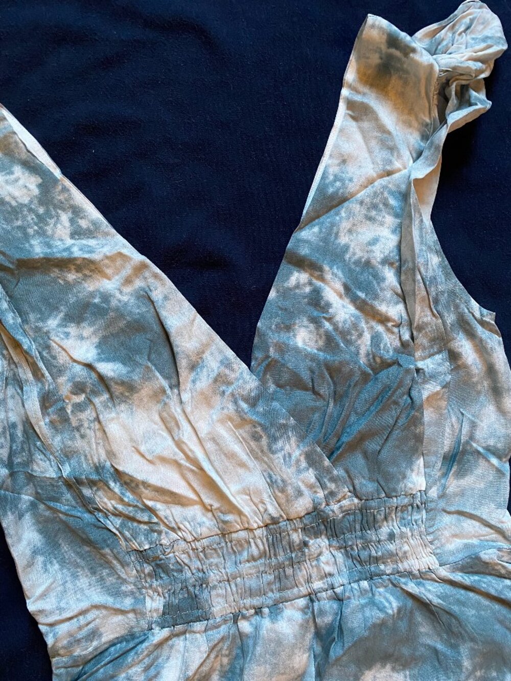 Lush Jumpsuit blue tie-dye pattern with flutter sleeves